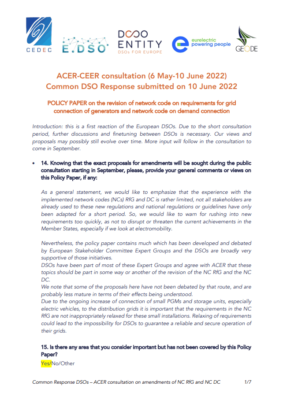 ACER-CEER consultation (6 May-10 June 2022) Common DSO Response submitted on 10 June 2022