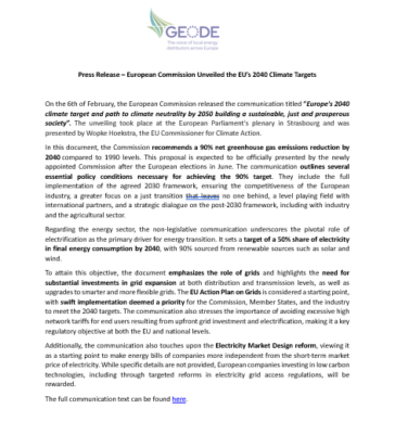 Press Release – European Commission Unveiled The EU’s 2040 Climate Targets