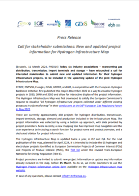Press Release – Call for Stakeholder Submissions: New and Updated Project Information for Hydrogen Infrastructure Map