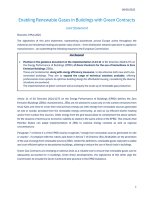Joint Statement on Enabling Renewable Gases in Buildings with Green Contracts