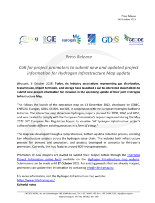Press Release – Call for Project Promoters to Submit New and Updated Project Information for Hydrogen Infrastructure Map Update