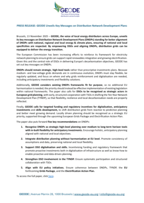 Press Release – GEODE Unveils Key Messages on Distribution Network Development Plans