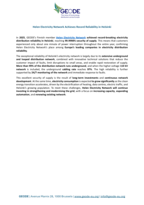 Helen Electricity Network Achieves Record Reliability in Helsinki