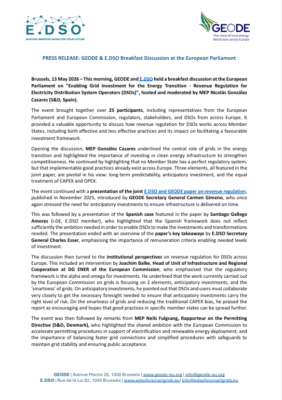 Press Release – GEODE & E.DSO Breakfast Discussion at the European Parliament