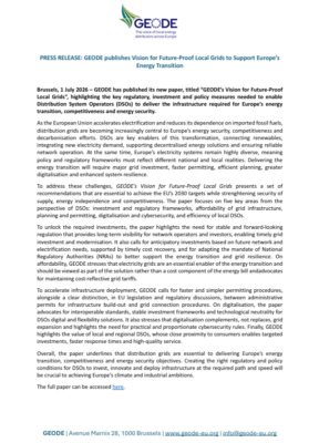 PRESS RELEASE – GEODE Publishes Vision for Future-Proof Local Grids to Support Europe’s  Energy Transition